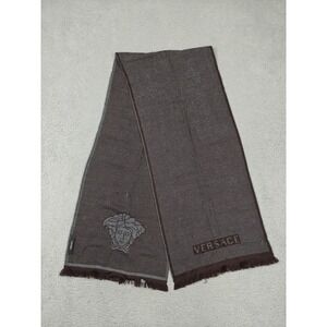 Versace Scarf Womens One Size Brown Check Medusa Logo Fringe Winter Fall Warm